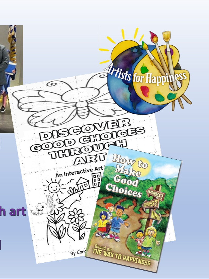 Promotional image for a workshop on making good choices with children, featuring a coloring book and a book titled 'How to Make Good Choices'.