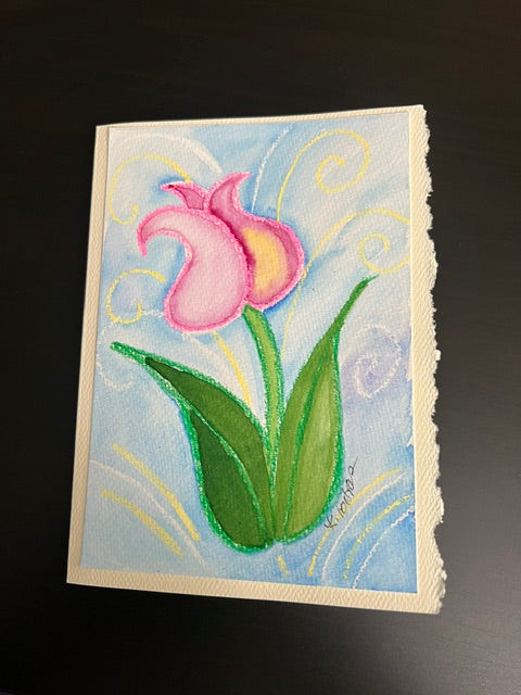 "Rubenesque Tulip " watercolor, crayon, acrylic paint and ink on watercolor paper