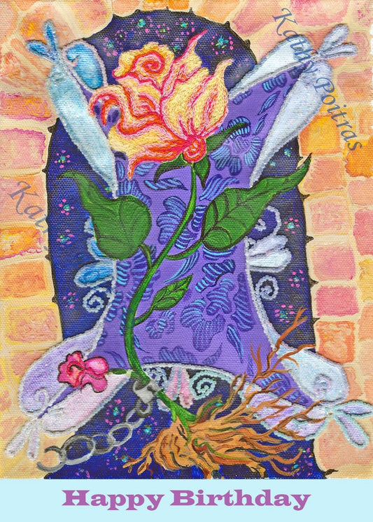 Birthday Art Card of Freedom Rose For Dad.