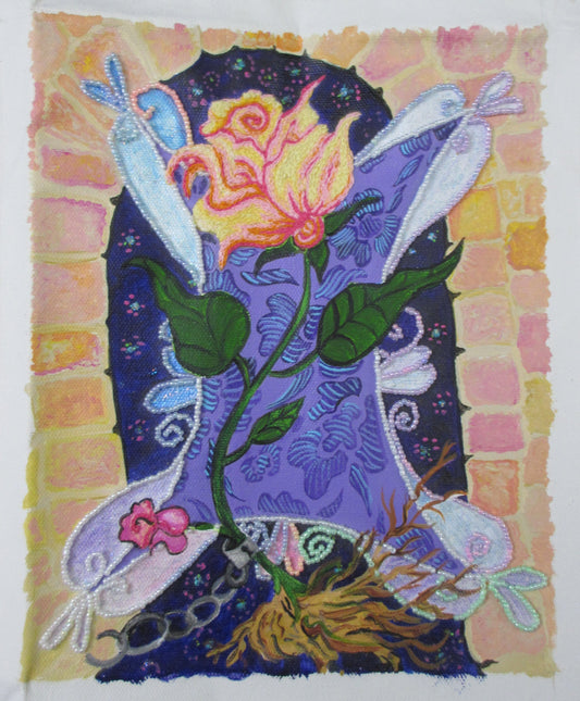 Freedom Rose for Dad. A unique emotional mixed media flower painting