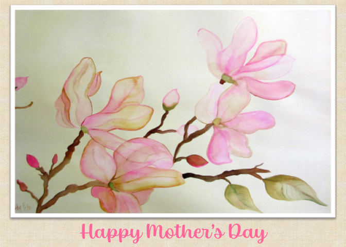 Hand Made photographic Mother's Day Card of Delicate Pink Magnolias