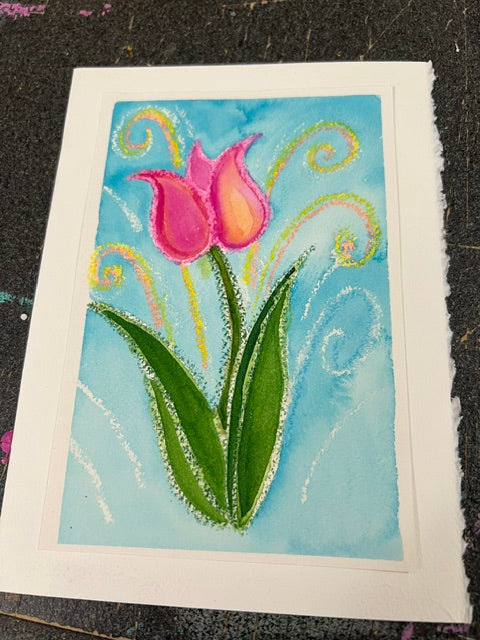 "For Hazel" watercolor, crayon and ink on paper