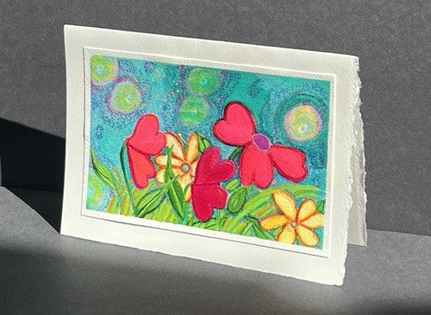 "Hearts and Sunshine " watercolor, crayon, acrylic paint and ink on watercolor paper