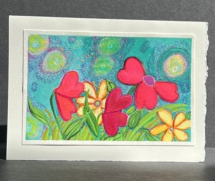 "Hearts and Sunshine " watercolor, crayon, acrylic paint and ink on watercolor paper
