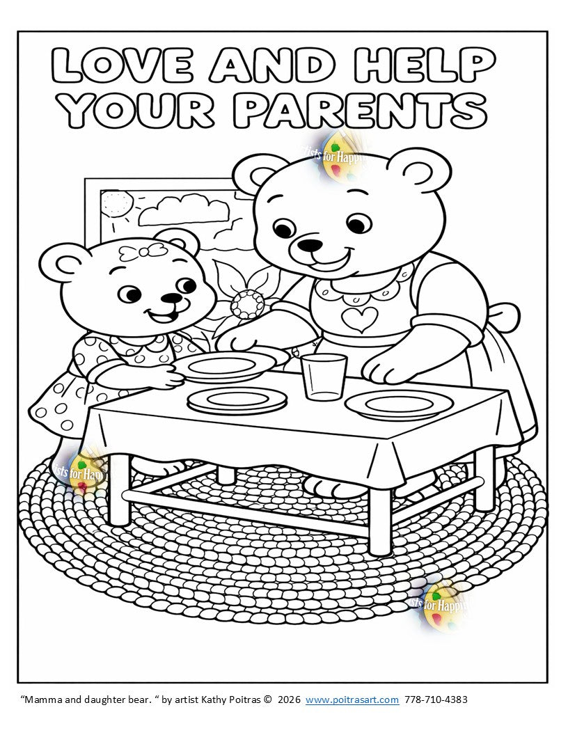 Love and Help Your Parents Coloring Page for grade k-3