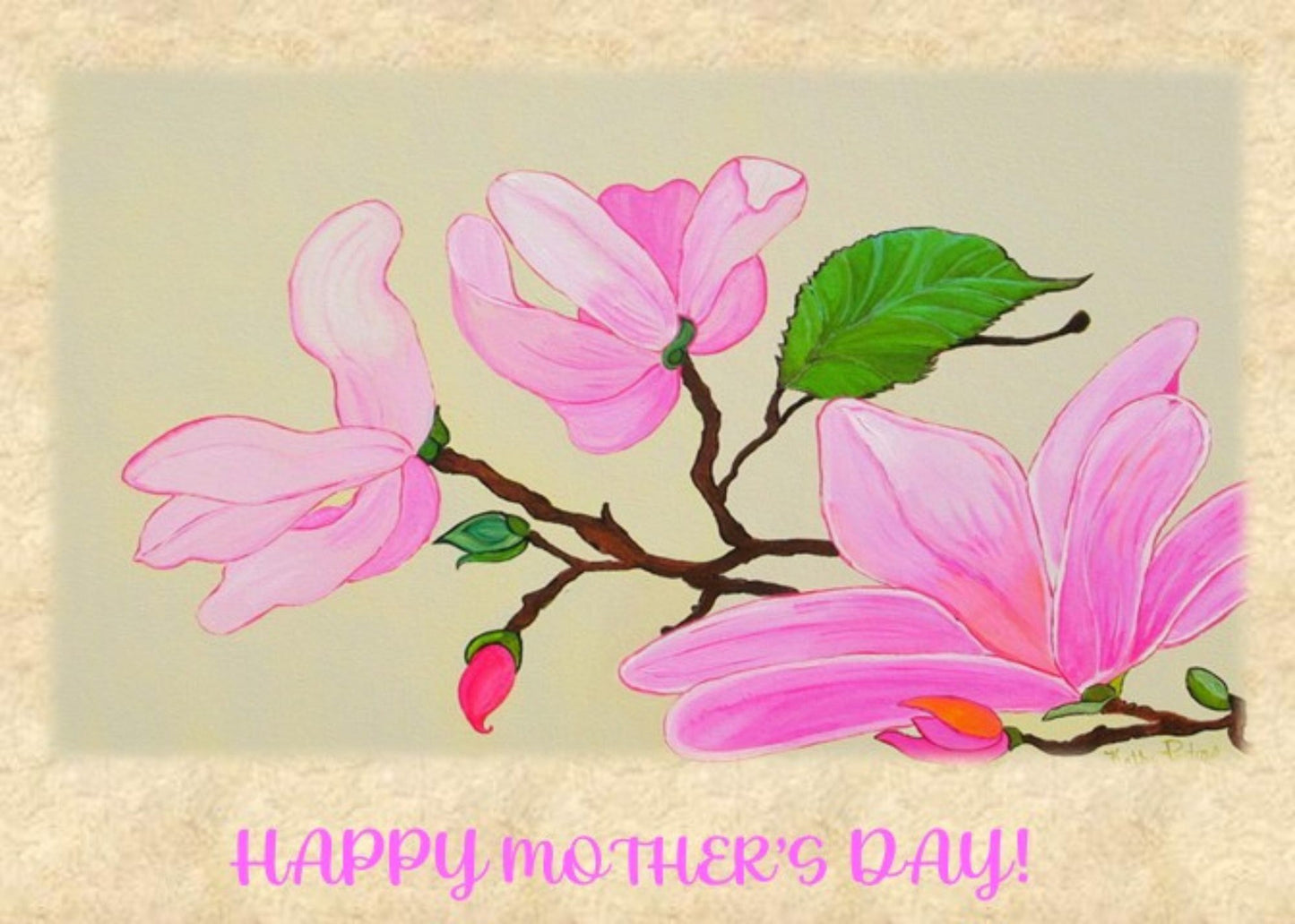Hand Made photographic Mother's Day Card of Pink Magnolias