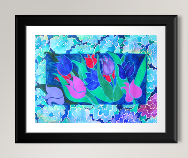 Exquisite Acrylic Tulips on Paper by Kathy Poitras – Original Painting & Bamboo Prints-Art Cards