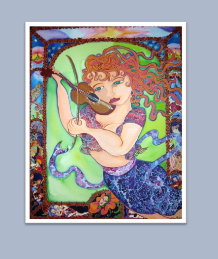 Musical Goddess Ascending . Acrylic Painting on stretched Canvas  By Canadian artist Kathy Poitras
