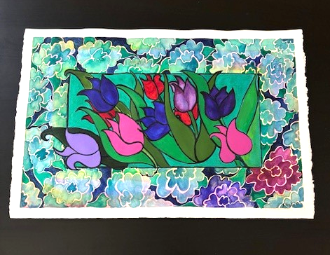 Exquisite Acrylic Tulips on Paper by Kathy Poitras – Original Painting & Bamboo Prints-Art Cards