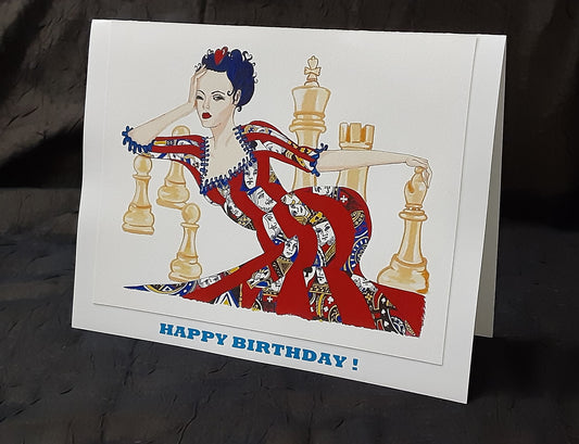 Handmade Birthday Card Queen of Hearts.  On fine art inkjet paper