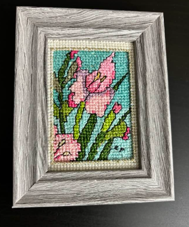 Commission.  Hand Made 2.5 x 3 inch cross stitch