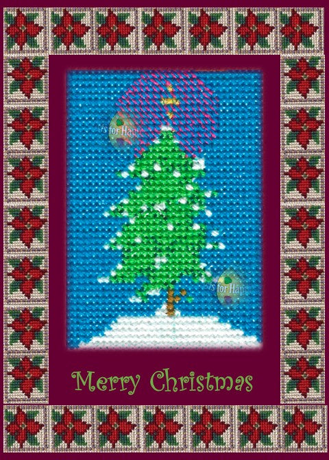 🎄 Kathy’s Snowy Cross Stitch Christmas Tree — A Handmade Photographic Card