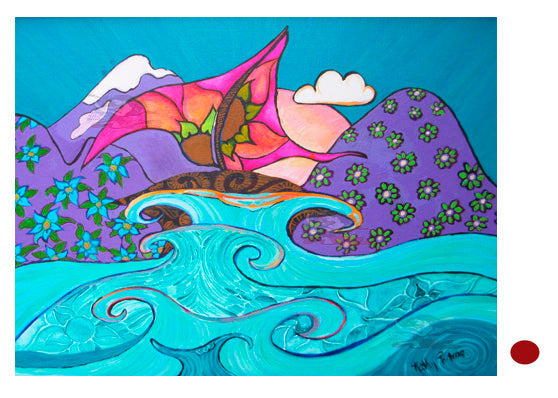 hand-made photographic art card of painting. Stormy Waters  Whimsical Sail boat.