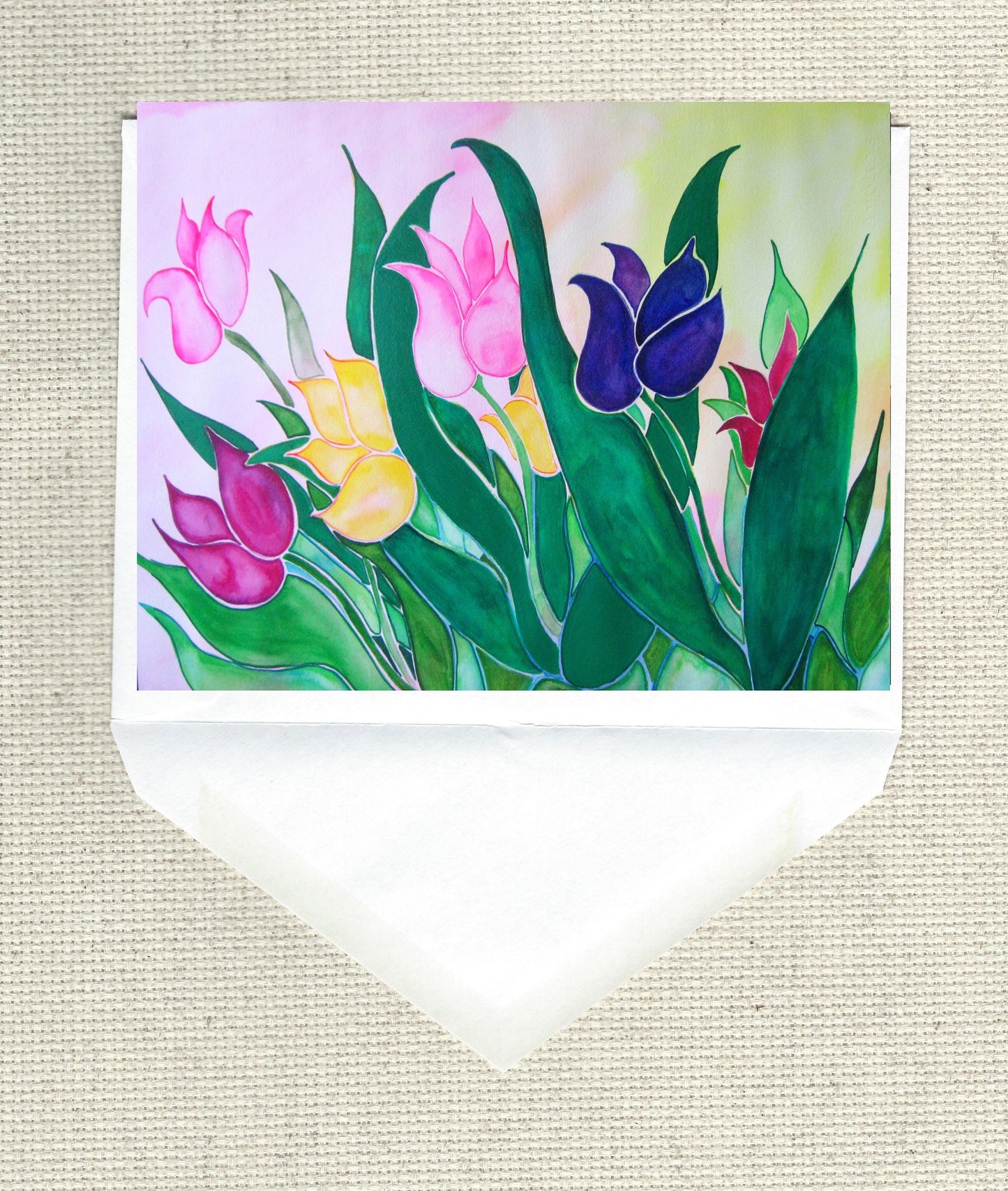 Exquisite Watercolor Tulips by Kathy Poitras – Original Painting & Bamboo Prints-Art Cards