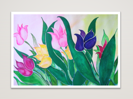 Exquisite Watercolor Tulips by Kathy Poitras – Original Painting & Bamboo Prints-Art Cards