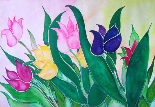 Exquisite Watercolor Tulips by Kathy Poitras – Original Painting & Bamboo Prints-Art Cards