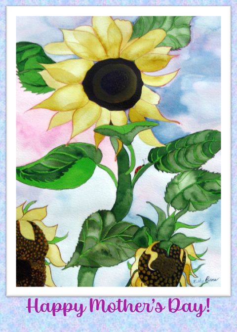 Hand Made photographic Mother's Day Card of Sunflowers and Ladybug