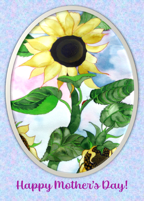 Hand Made photographic Mother's Day Card of Sunflowers and Ladybug