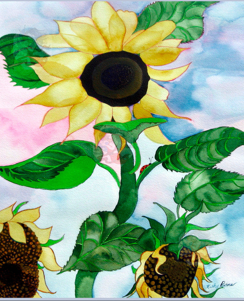 Hand Made photographic Mother's Day Card of Sunflowers and Ladybug