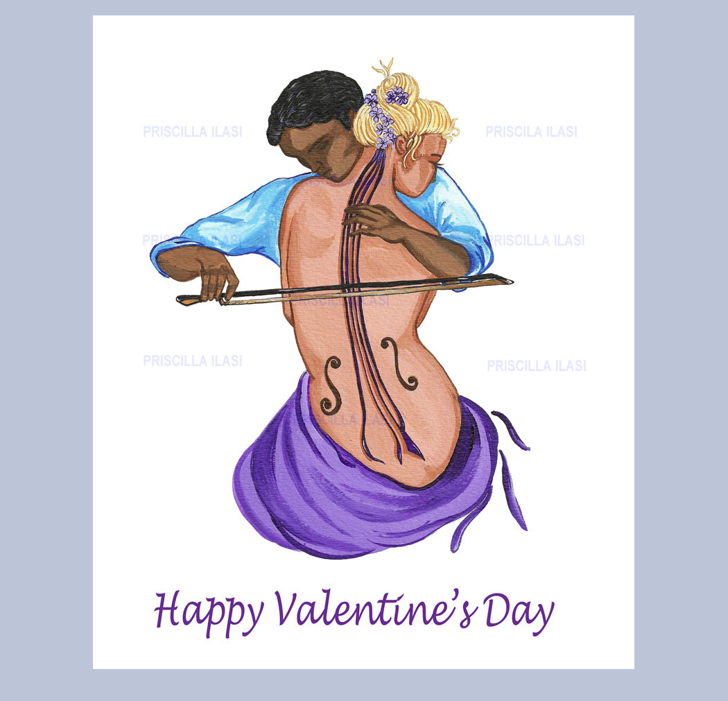 Hand Made print in a card form. Image size 8.5 x 11 inches. Romantic Whimsical Art "The Player"
