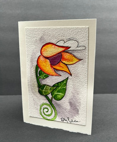 "Windy Flower " watercolor, crayon and ink on watercolor paper