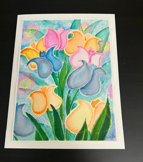 "Tulip Celebration"     Mixed media on watercolor paper