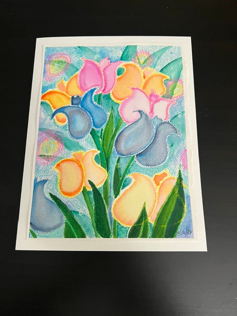"Tulip Celebration"     Mixed media on watercolor paper