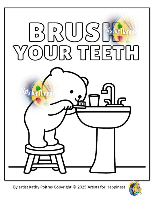 🧸Little Bear Brushes Teeth – Fun Printable Coloring Page for Healthy Habits | Instant Download