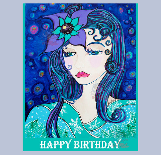 Hand Made photographic Art Card/ Birthday Card acrylic painting "Winter Goddess"