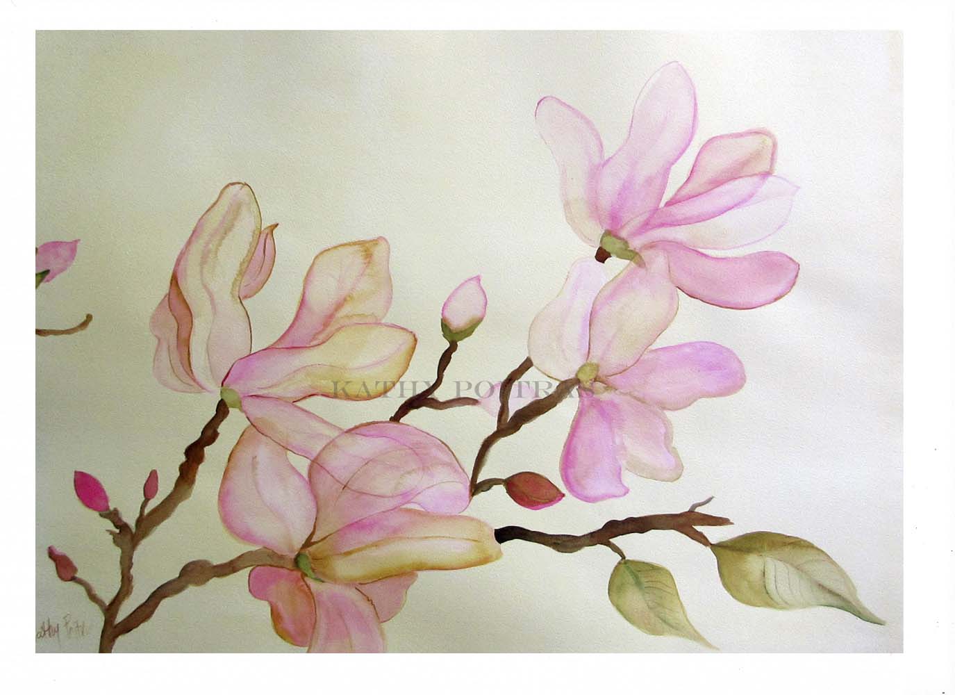 Hand Made Art Card Delicate Pink Magnolias