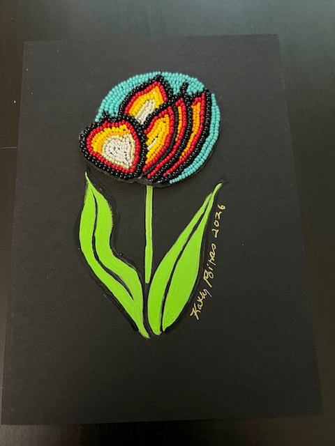 "Fire Tulip"  Bead embroidery art piece