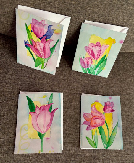 Watercolor Tulip Art Cards.  Each one is an original painting.