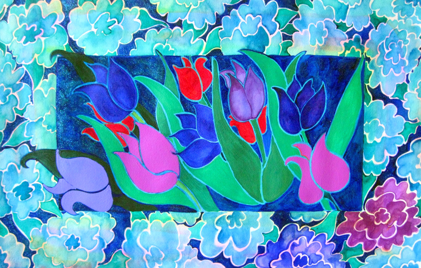 Exquisite Acrylic Tulips on Paper by Kathy Poitras – Original Painting & Bamboo Prints-Art Cards