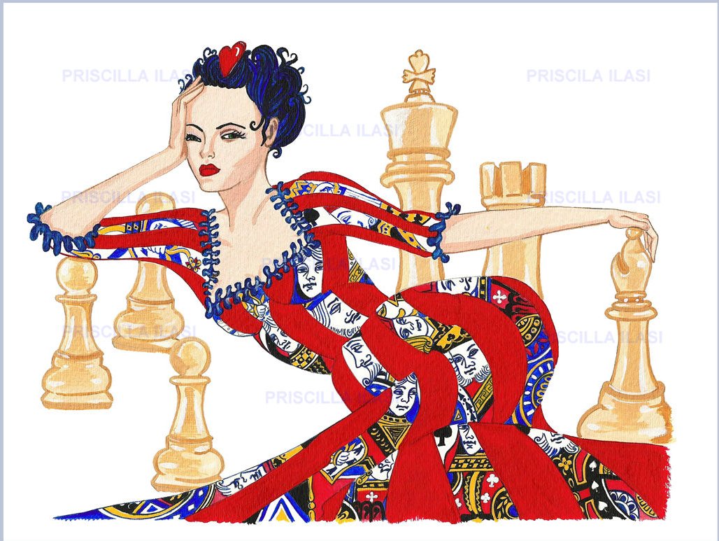 Hand Made XL Display Art Card or signed print of artist's work, Queen of Hearts.