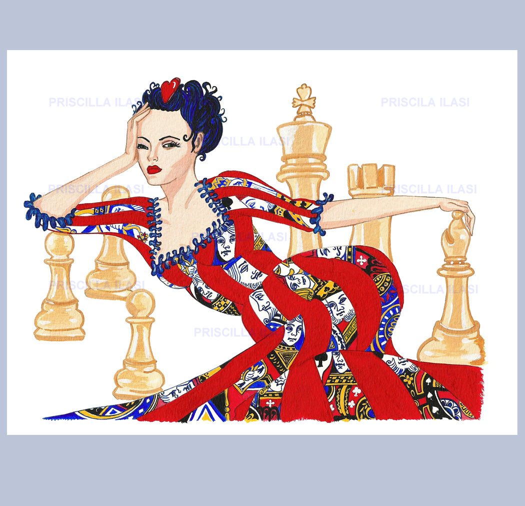 Hand Made XL Display Art Card or signed print of artist's work, Queen of Hearts.