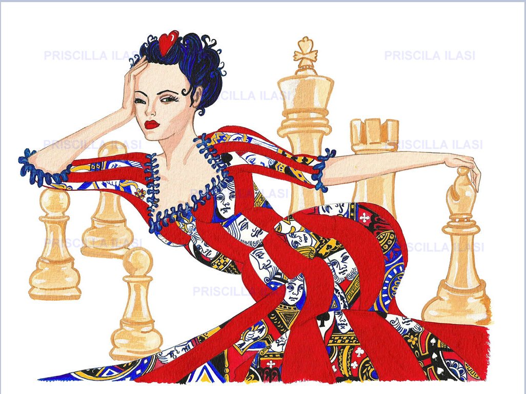 Hand Made XL Display Art Card or signed print of artist's work, Queen of Hearts.