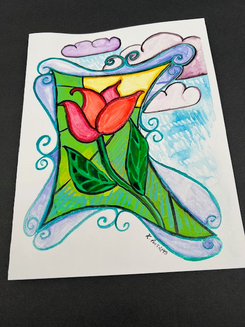 "Unapologetic Tulip" mixed media on bristol board