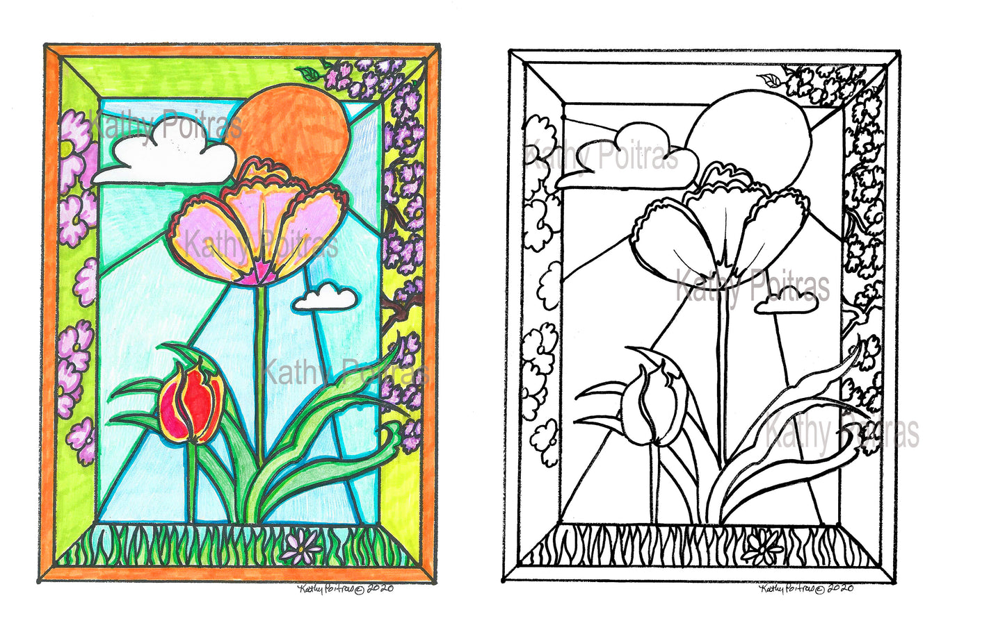 Color your own Two Tulips in The Park