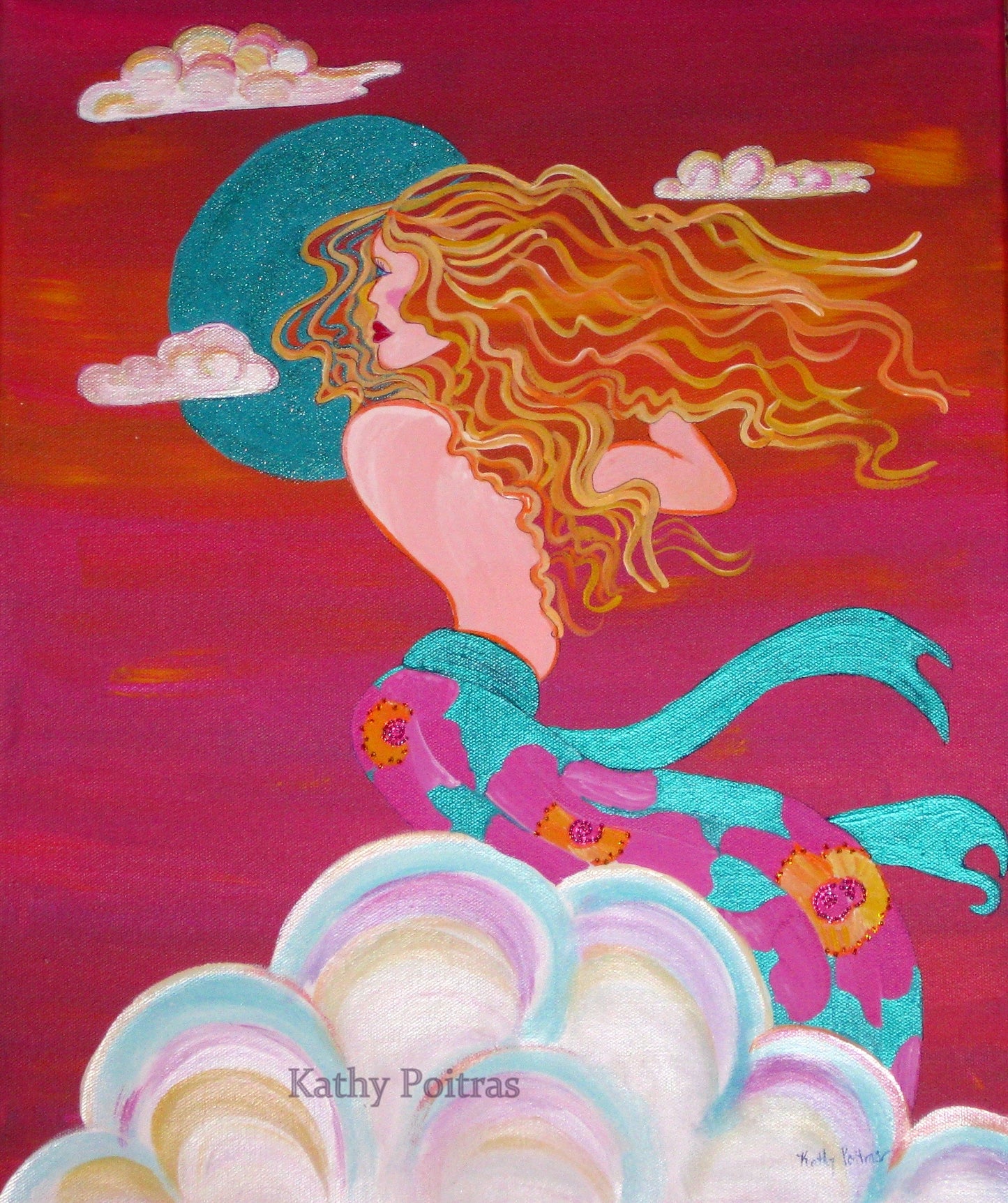 Above the Clouds.  A Goddess Painting.  Acrylic on canvas
