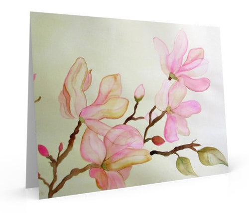 photographic art card, greeting card  of Delicate Pink Magnolias. A watercolor  painting