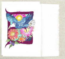 E, Eagle, Everlastings, Eggplant. Art Card, Greeting Card. Birthday Card