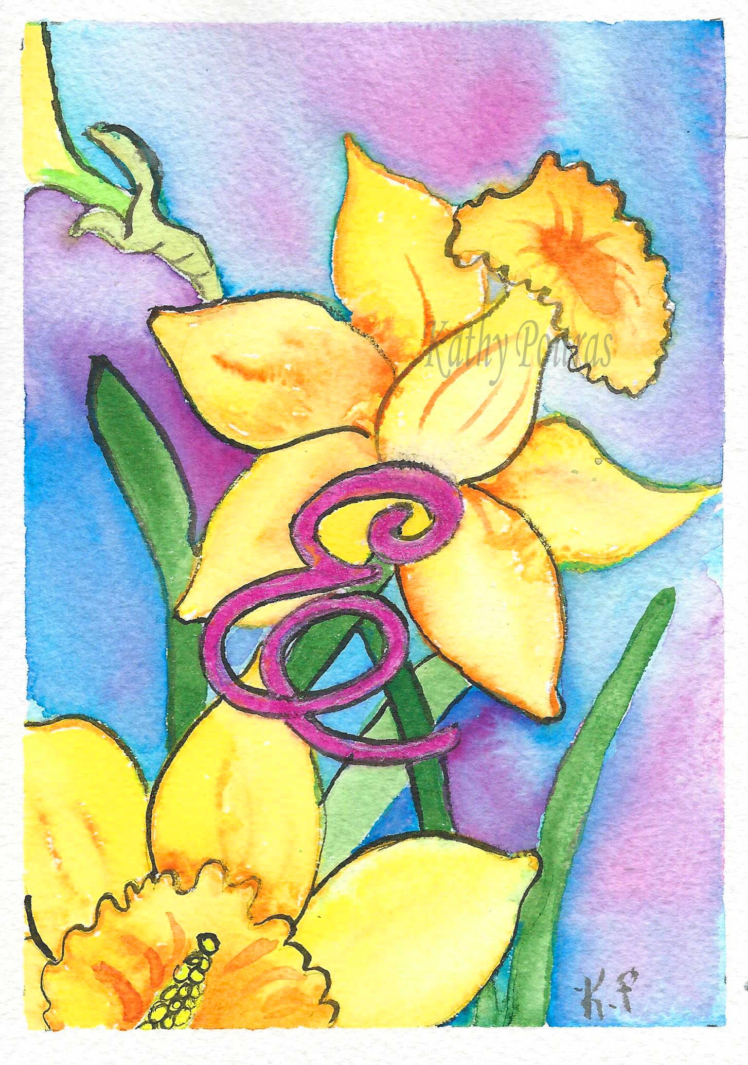 Personalized Letter E Birthday Card, Mother's Day Card, of Daffodils