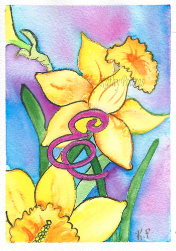 Personalized Letter E Birthday Card, Mother's Day Card, of Daffodils