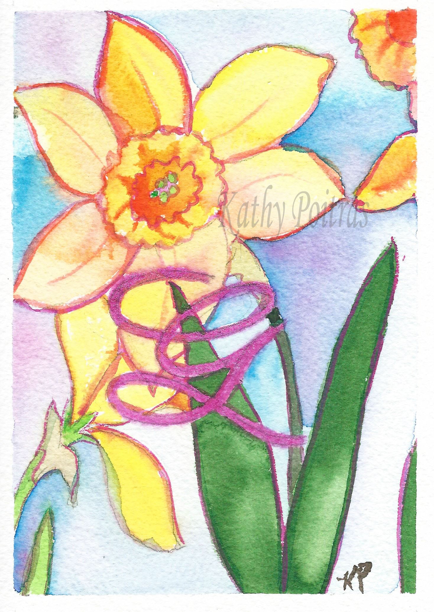 Personalized letter G Birthday Card, Mother's Day Card, of  Daffodils