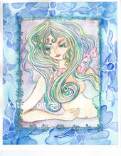 whimsical fantasy watercolor  painting of a mermaid  surrounded by watery flowers