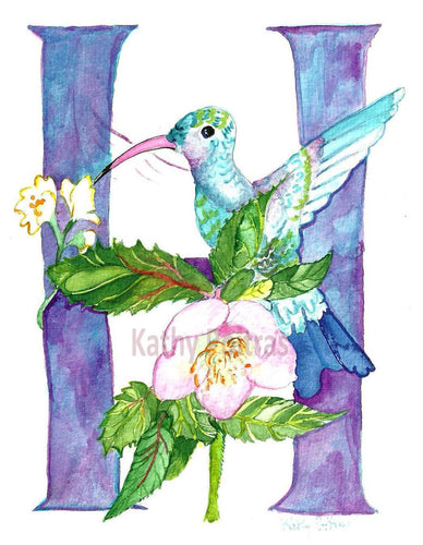 Hand made photographic Personalized Greeting Card. Letter H is for Hummingbird, Hellebores flowers. by artist Kathy Poitras