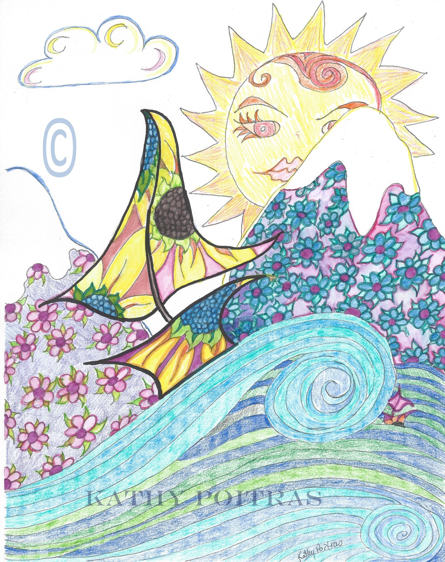 color your own Happy Boat Sunny Day!