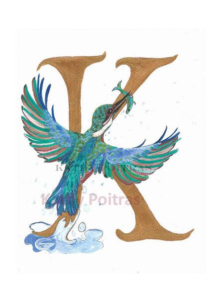 Hand made photographic Personalized Greeting Card.  letter K is for Kingfisher by artist Kathy Poitras