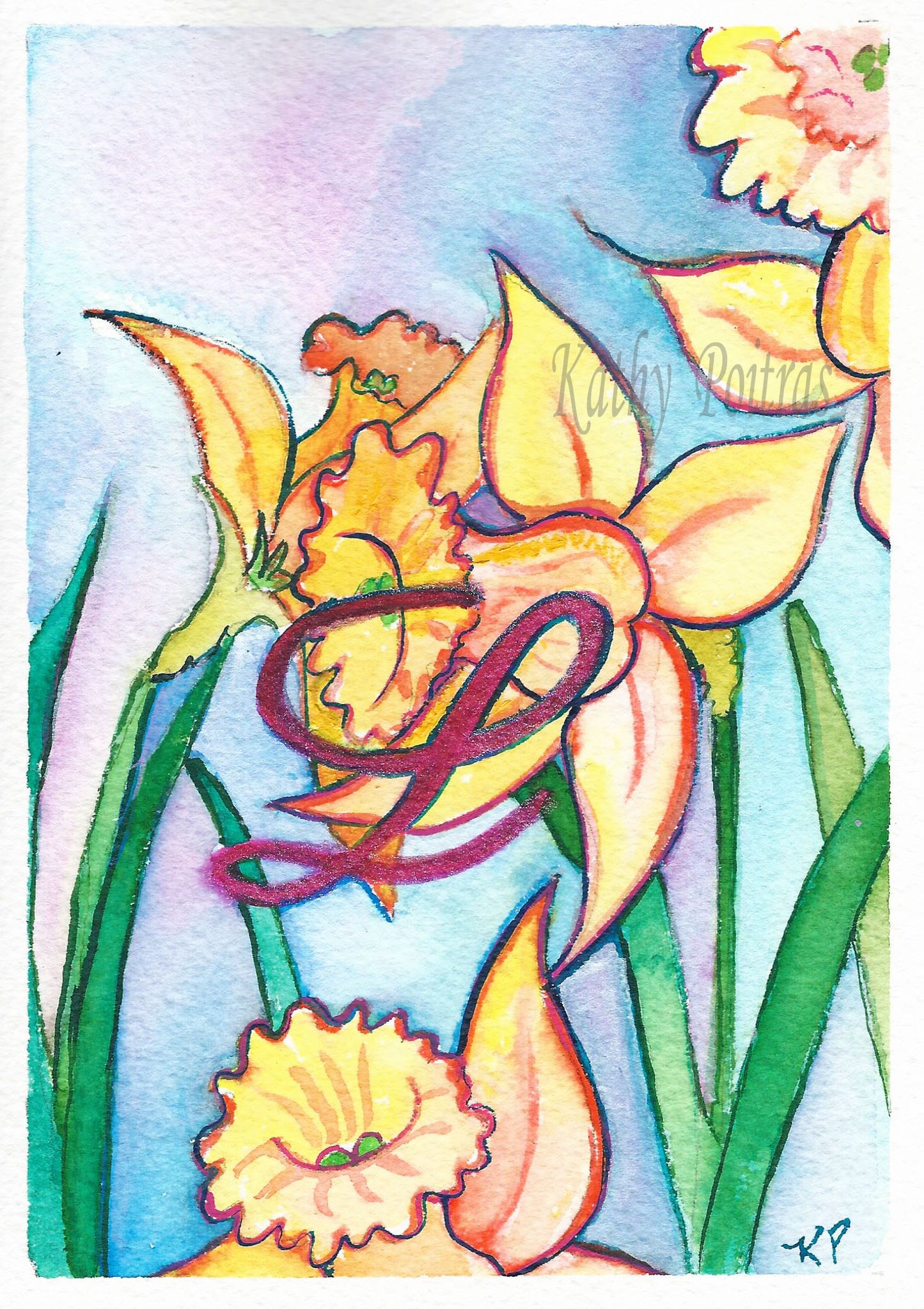Personalized letter L  Mother's Day Card, Birthday Card, of  Daffodils. Blank inside