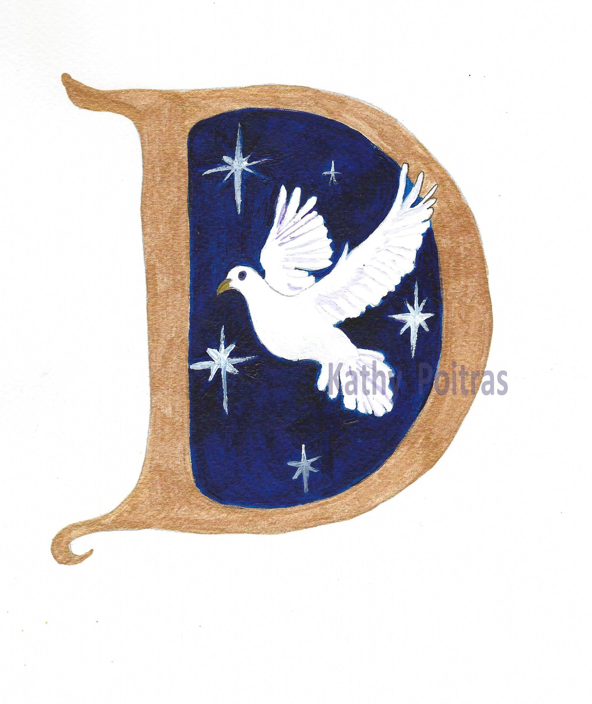 Letter D for Dove . Christmas letter 